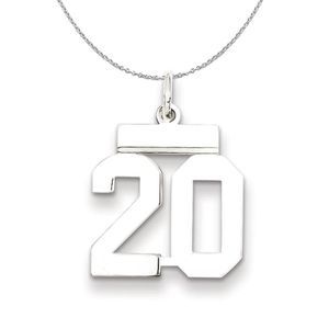 Silver, Athletic Collection Medium Polished Number 20 Necklace - 18 In